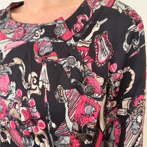 CHANEL Black and Pink Floral Blouse